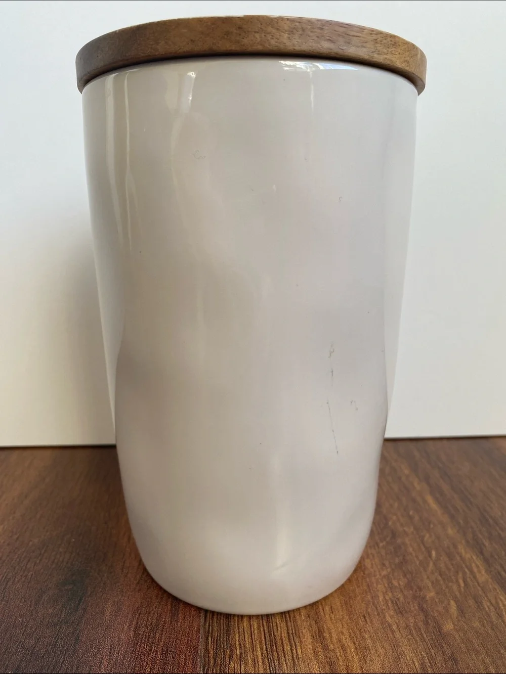 Rae Dunn Tea Canister Wooden Sealed Topper Cream Color 7”